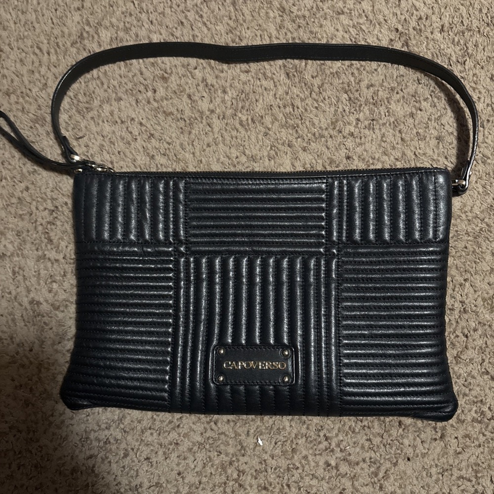 Capoverso Leather Hand Shoulder‎ Bag Purse Clutch Black Italian Italy Soft EUC